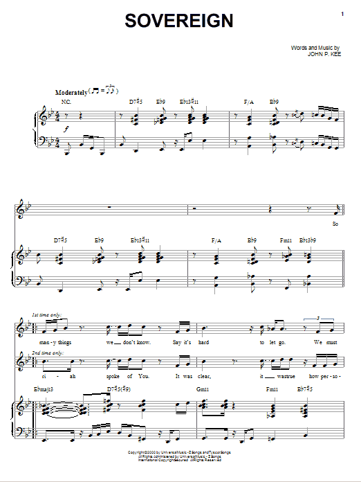 Download John P. Kee Sovereign Sheet Music and learn how to play Piano, Vocal & Guitar (Right-Hand Melody) PDF digital score in minutes