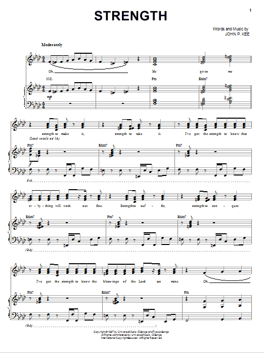 Download John P. Kee Strength Sheet Music and learn how to play Piano, Vocal & Guitar (Right-Hand Melody) PDF digital score in minutes