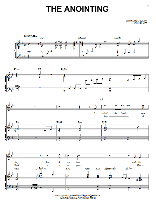 Download John P. Kee The Anointing Sheet Music and learn how to play Piano, Vocal & Guitar (Right-Hand Melody) PDF digital score in minutes