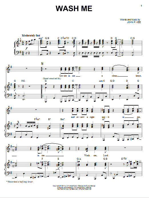 Download John P. Kee Wash Me Sheet Music and learn how to play Piano, Vocal & Guitar (Right-Hand Melody) PDF digital score in minutes