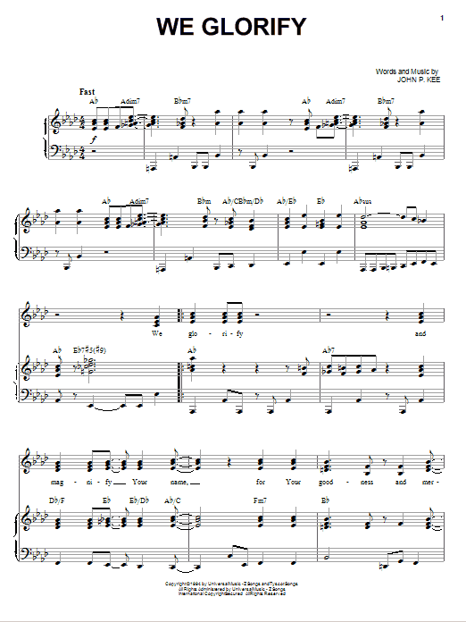 Download John P. Kee We Glorify Sheet Music and learn how to play Piano, Vocal & Guitar (Right-Hand Melody) PDF digital score in minutes