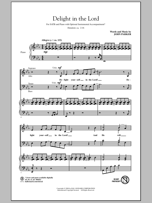 Download John Parker Delight In The Lord Sheet Music and learn how to play SATB Choir PDF digital score in minutes