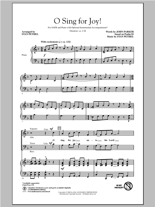 Download Stan Pethel O Sing For Joy! Sheet Music and learn how to play SATB PDF digital score in minutes
