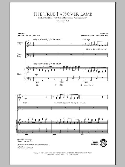 Download Robert Sterling The True Passover Lamb Sheet Music and learn how to play SATB PDF digital score in minutes