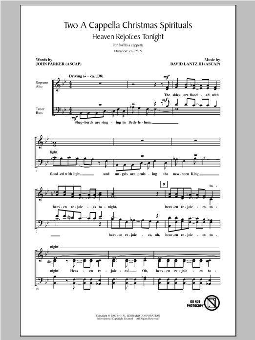 Download David Lantz III Two A Cappella Christmas Spirituals (arr. John Parker) Sheet Music and learn how to play SATB PDF digital score in minutes