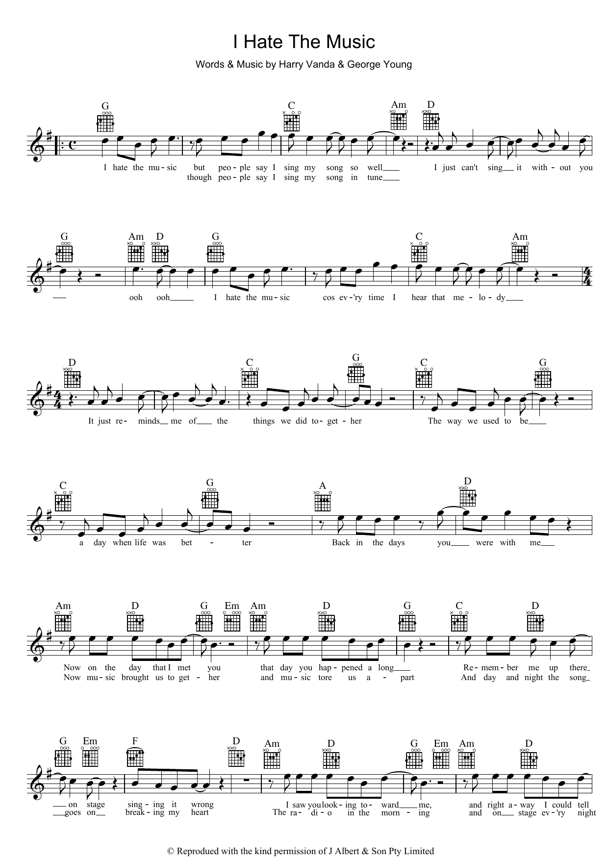 Download John Paul Young I Hate The Music Sheet Music and learn how to play Melody Line, Lyrics & Chords PDF digital score in minutes