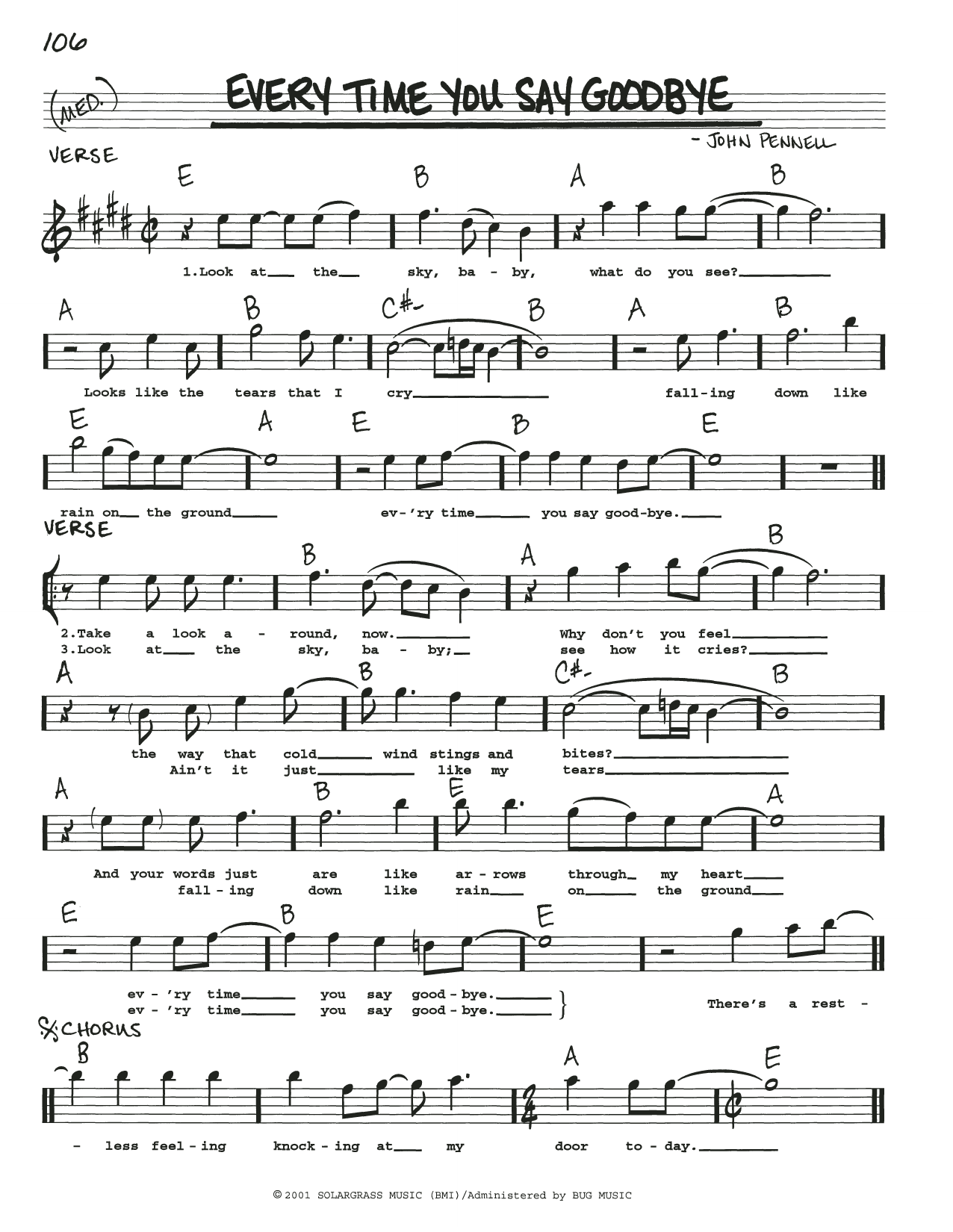 Download John Pennell Everytime You Say Goodbye Sheet Music and learn how to play Real Book – Melody, Lyrics & Chords PDF digital score in minutes