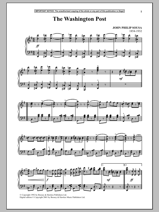 Download John Philip Sousa The Washington Post Sheet Music and learn how to play Piano PDF digital score in minutes