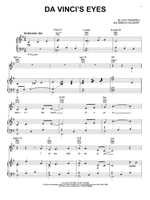 Download John Pizzarelli Da Vinci's Eyes Sheet Music and learn how to play Piano, Vocal & Guitar (Right-Hand Melody) PDF digital score in minutes