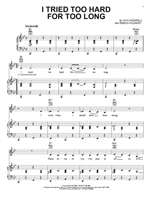 Download John Pizzarelli I Tried Too Hard For Too Long Sheet Music and learn how to play Piano, Vocal & Guitar (Right-Hand Melody) PDF digital score in minutes