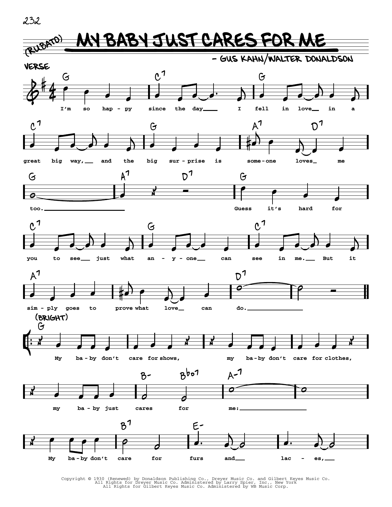 Download John Pizzarelli My Baby Just Cares For Me (arr. Robert Rawlins) Sheet Music and learn how to play Real Book – Melody, Lyrics & Chords PDF digital score in minutes