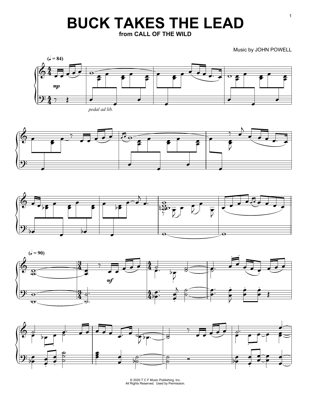Download John Powell Buck Takes The Lead (from The Call Of The Wild) (arr. Batu Sener) Sheet Music and learn how to play Piano Solo PDF digital score in minutes