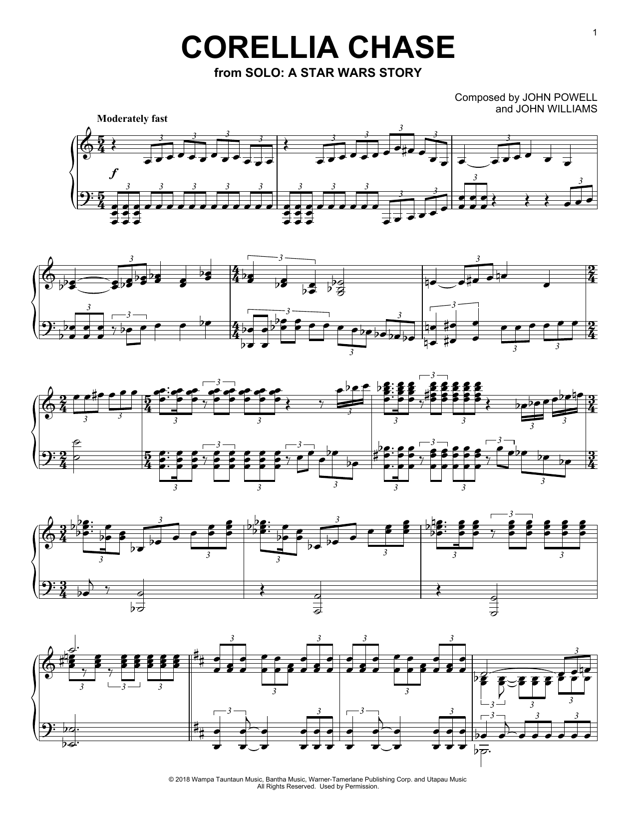 Download John Powell Corellia Chase (from Solo: A Star Wars Story) Sheet Music and learn how to play Piano Solo PDF digital score in minutes