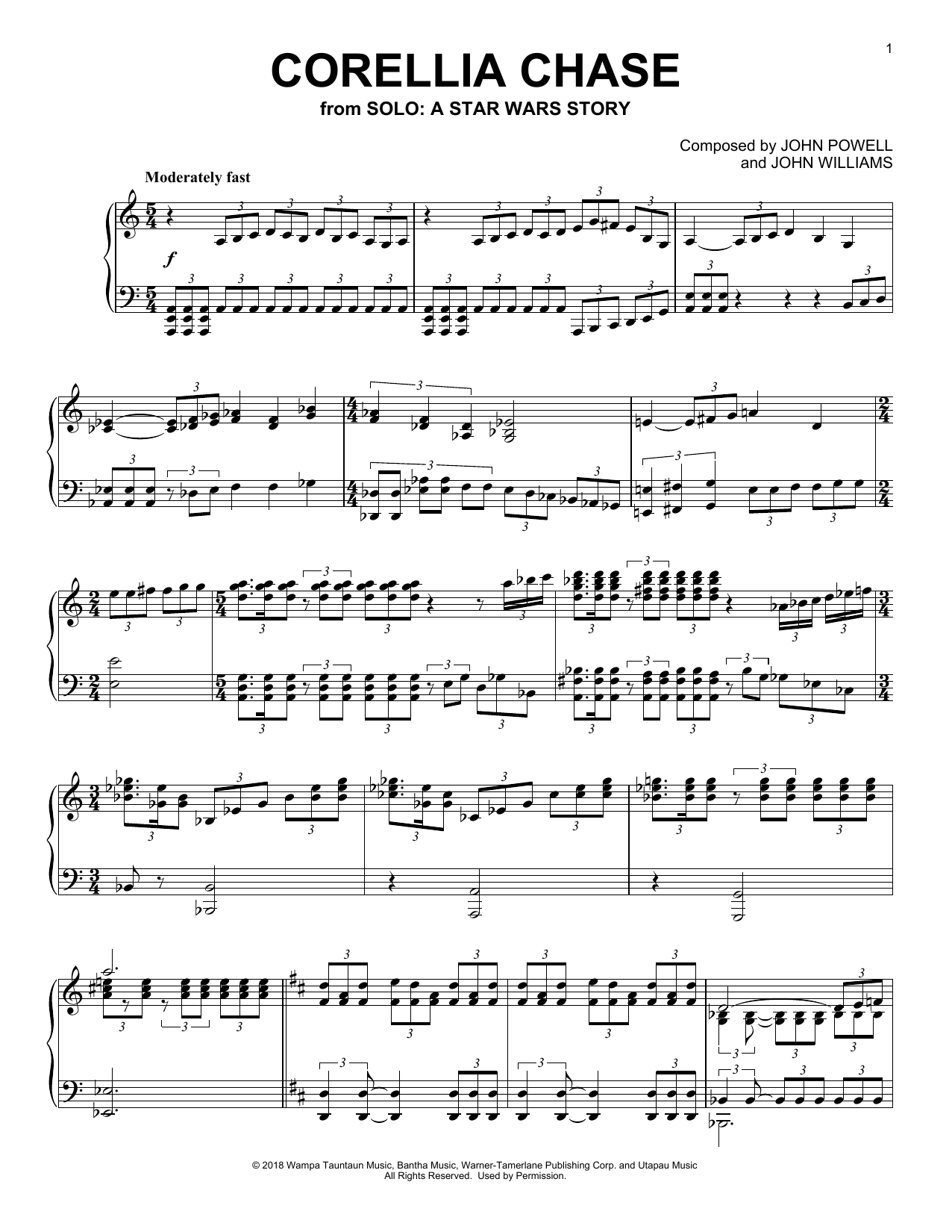 Download John Powell Corellia Chase (from Solo: A Star Wars Story) Sheet Music and learn how to play Easy Piano PDF digital score in minutes