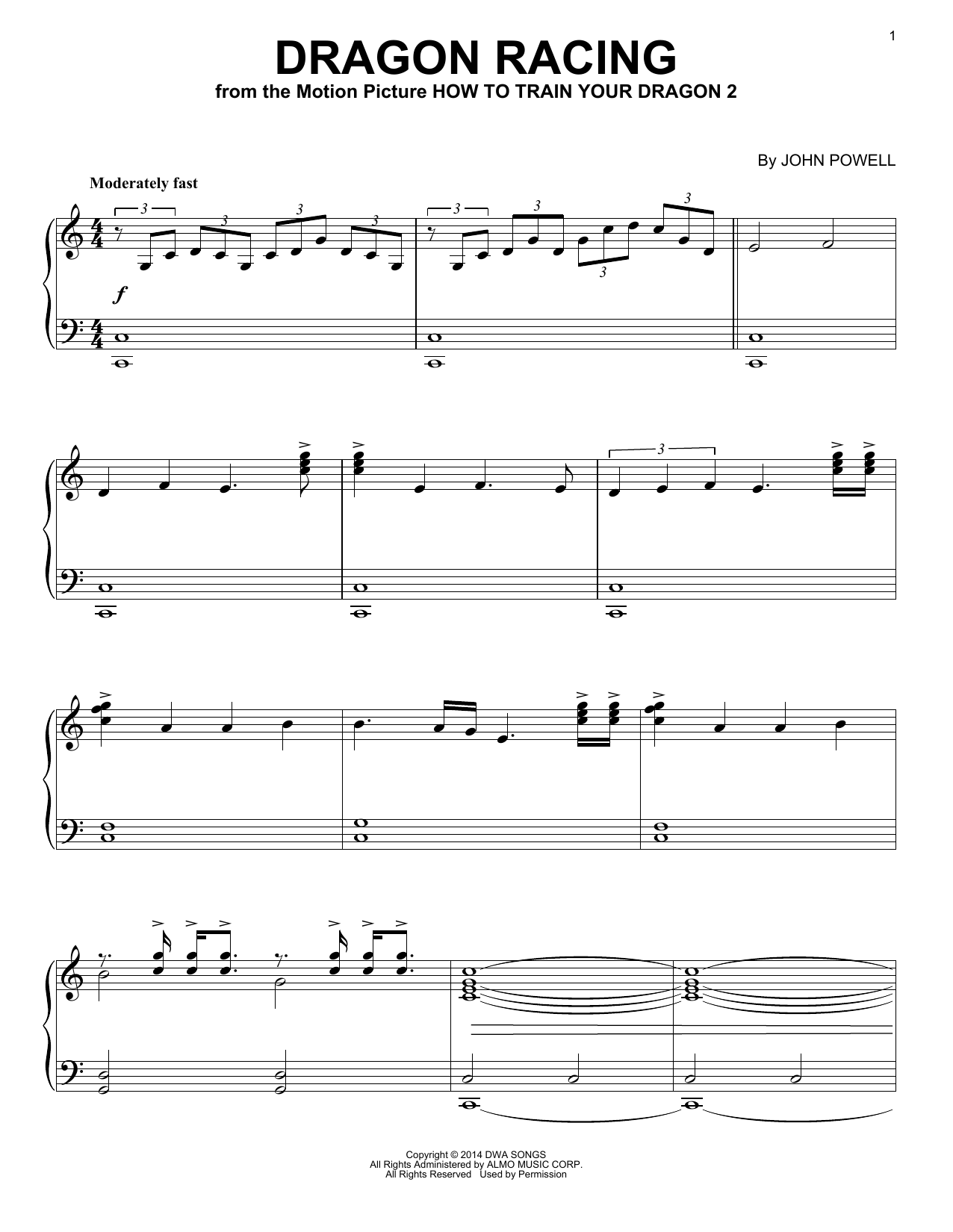 Download John Powell Dragon Racing Sheet Music and learn how to play Piano PDF digital score in minutes