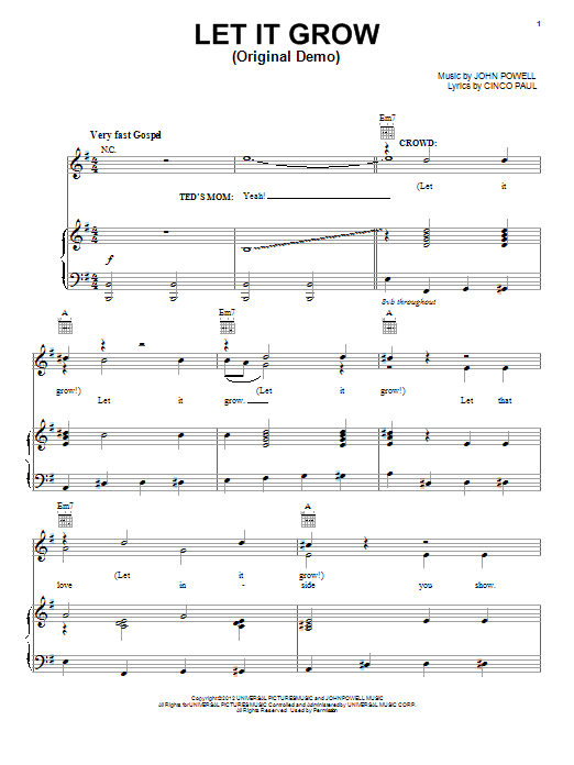 Download John Powell Let It Grow (Original Demo) Sheet Music and learn how to play Piano, Vocal & Guitar (Right-Hand Melody) PDF digital score in minutes