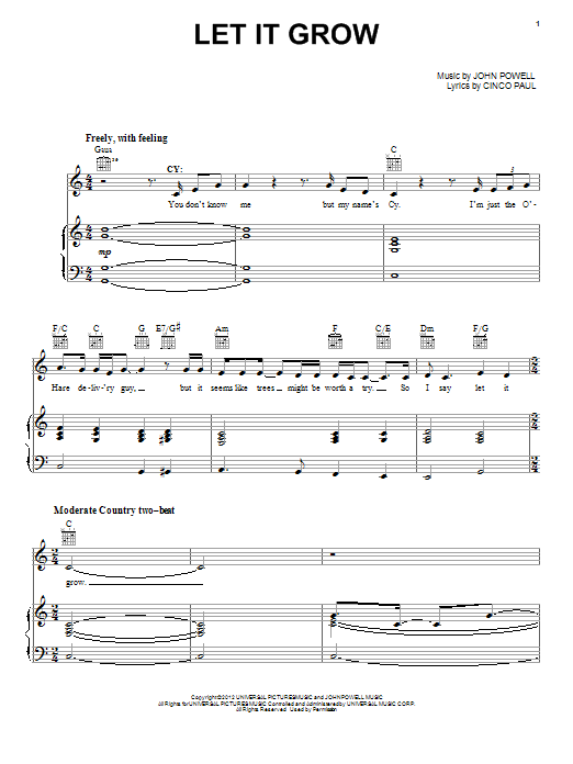 Download John Powell Let It Grow Sheet Music and learn how to play Piano, Vocal & Guitar (Right-Hand Melody) PDF digital score in minutes