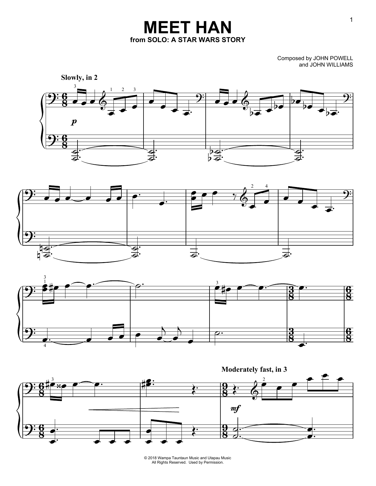 Download John Powell Meet Han (from Solo: A Star Wars Story) Sheet Music and learn how to play Piano Solo PDF digital score in minutes