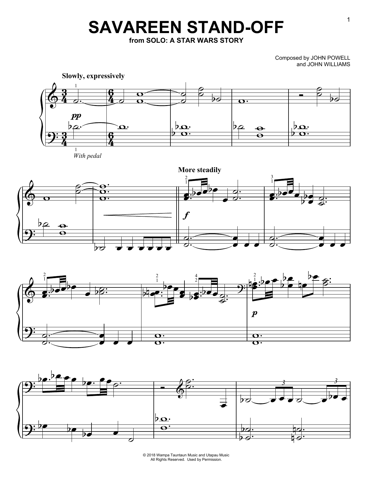 Download John Powell Savareen Stand-Off (from Solo: A Star Wars Story) Sheet Music and learn how to play Easy Piano PDF digital score in minutes