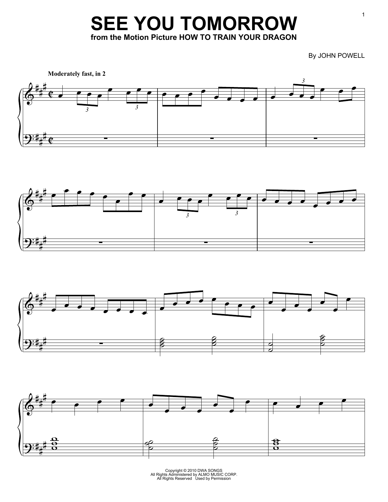 Download John Powell See You Tomorrow Sheet Music and learn how to play Piano PDF digital score in minutes