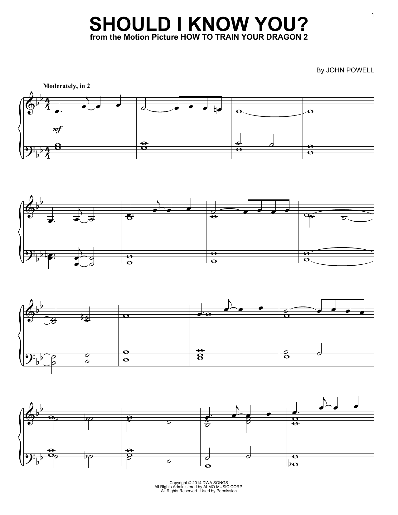 Download John Powell Should I Know You? Sheet Music and learn how to play Piano PDF digital score in minutes