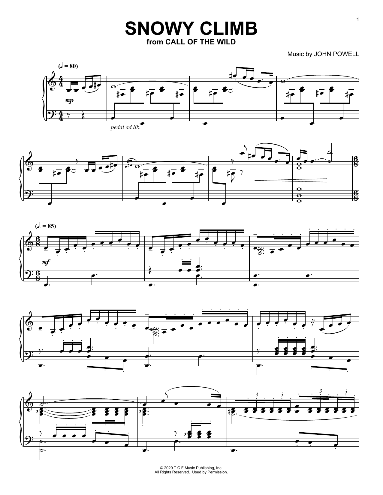 Download John Powell Snowy Climb (from The Call Of The Wild) (arr. Batu Sener) Sheet Music and learn how to play Piano Solo PDF digital score in minutes