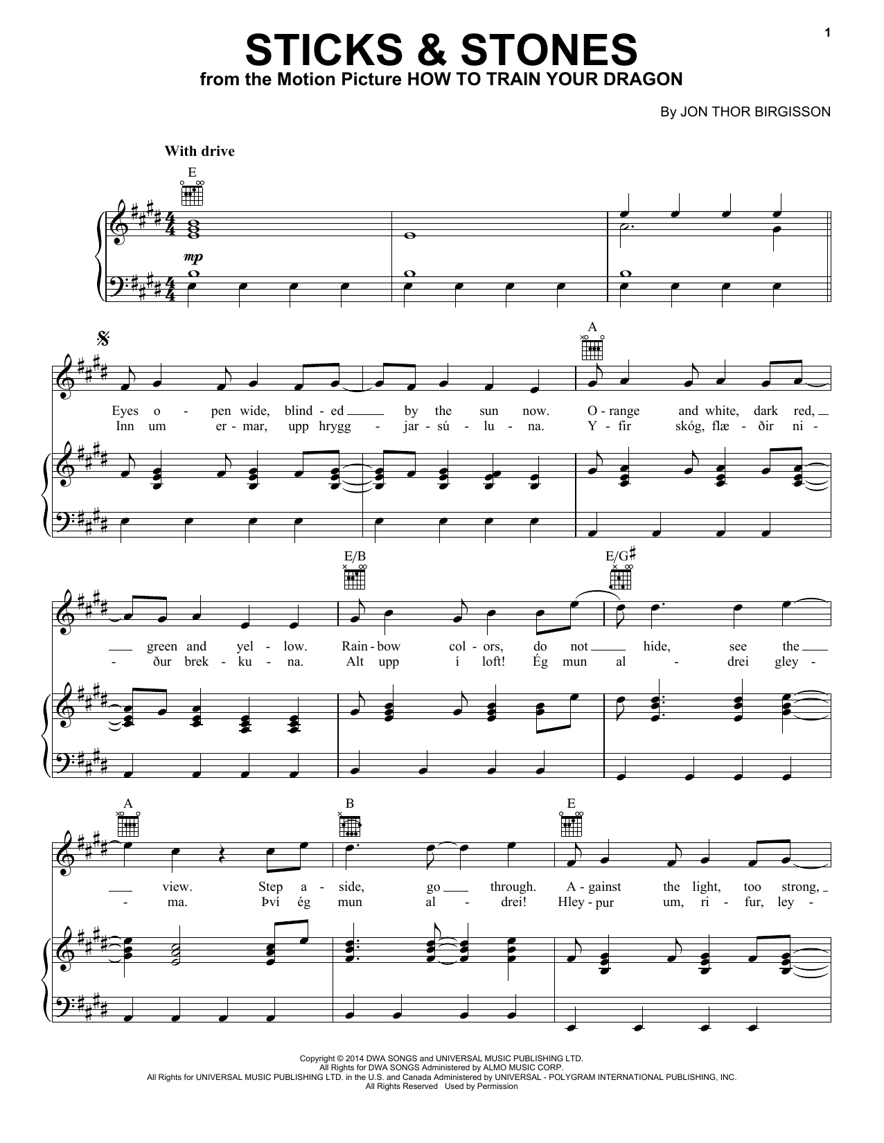 Download Jonsi Sticks & Stones Sheet Music and learn how to play Piano, Vocal & Guitar (Right-Hand Melody) PDF digital score in minutes