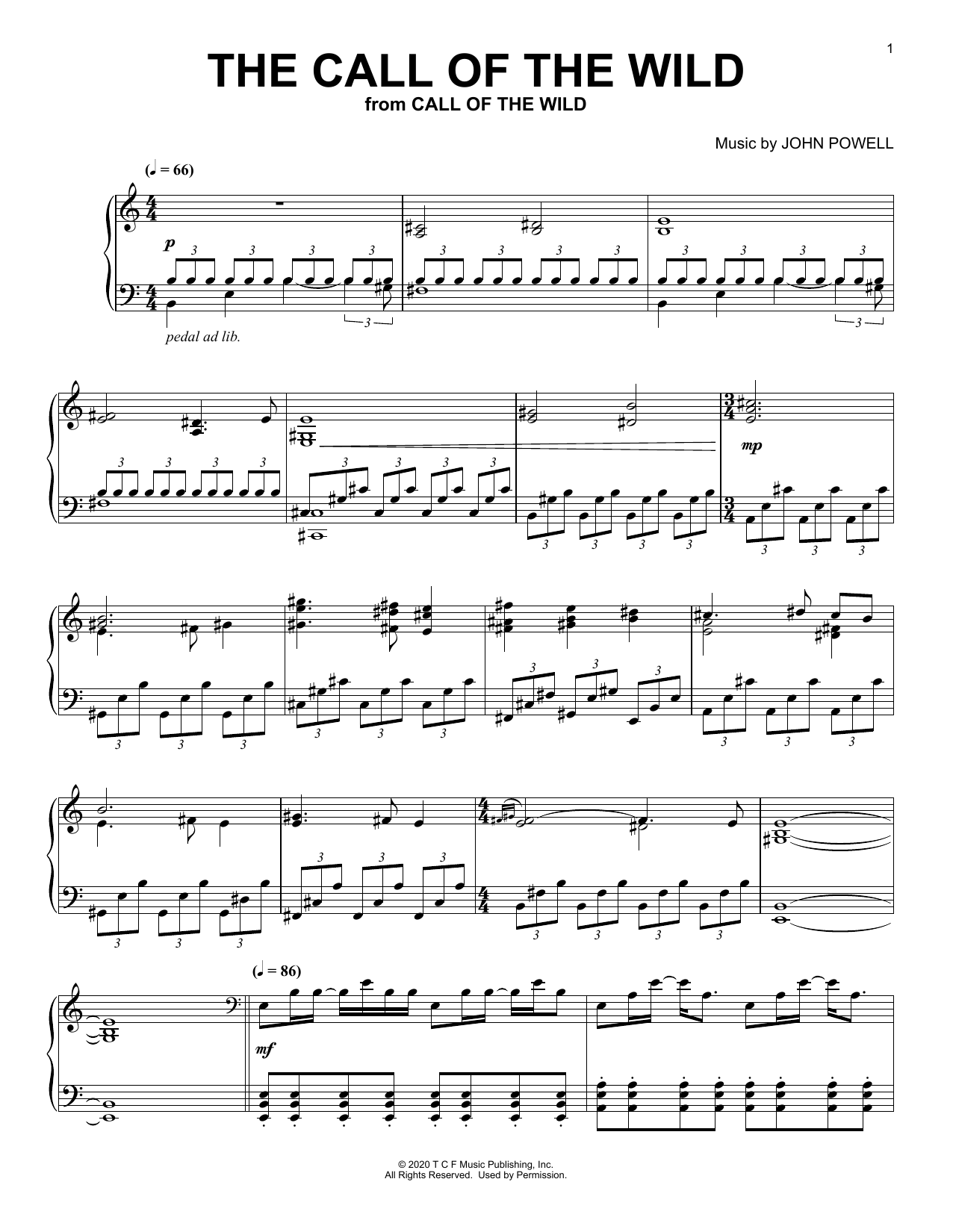 Download John Powell The Call Of The Wild (from The Call Of The Wild) (arr. Batu Sener) Sheet Music and learn how to play Piano Solo PDF digital score in minutes