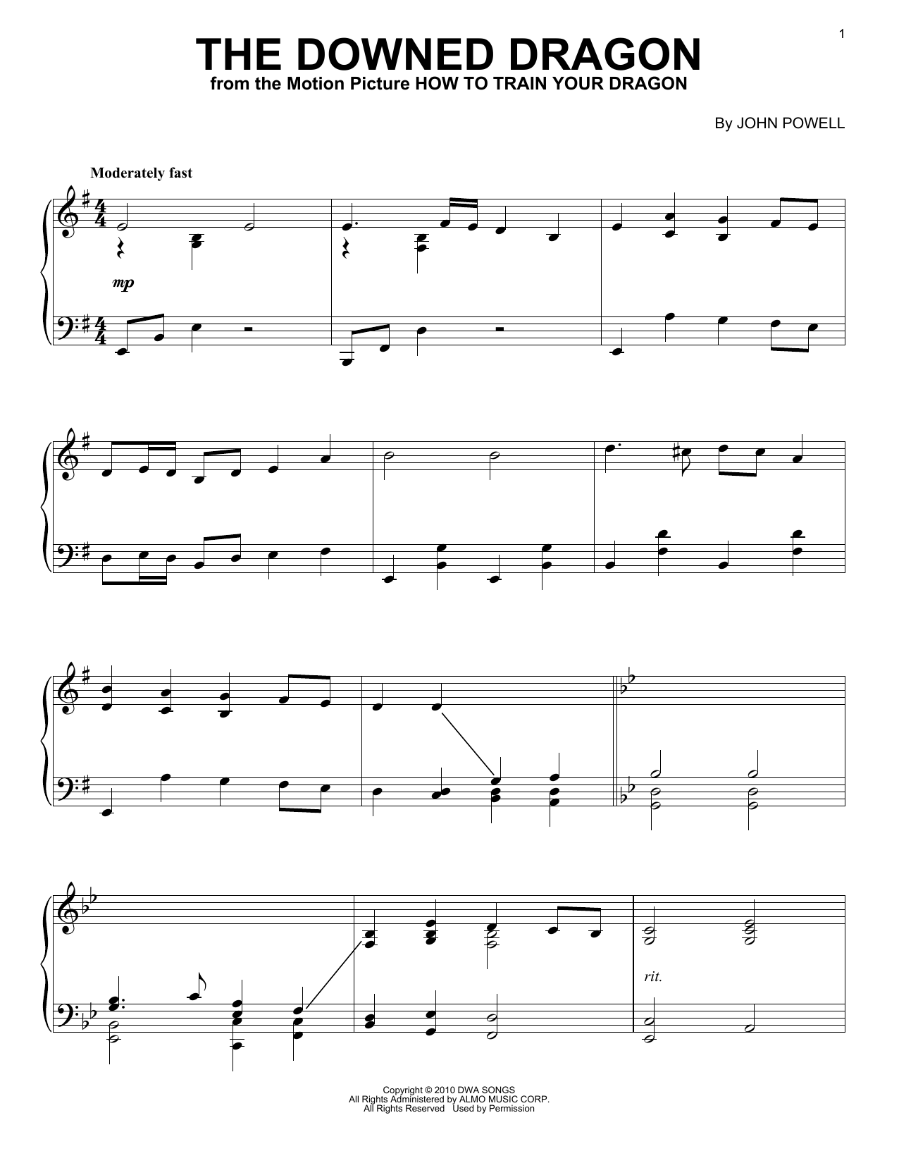Download John Powell The Downed Dragon Sheet Music and learn how to play Piano PDF digital score in minutes