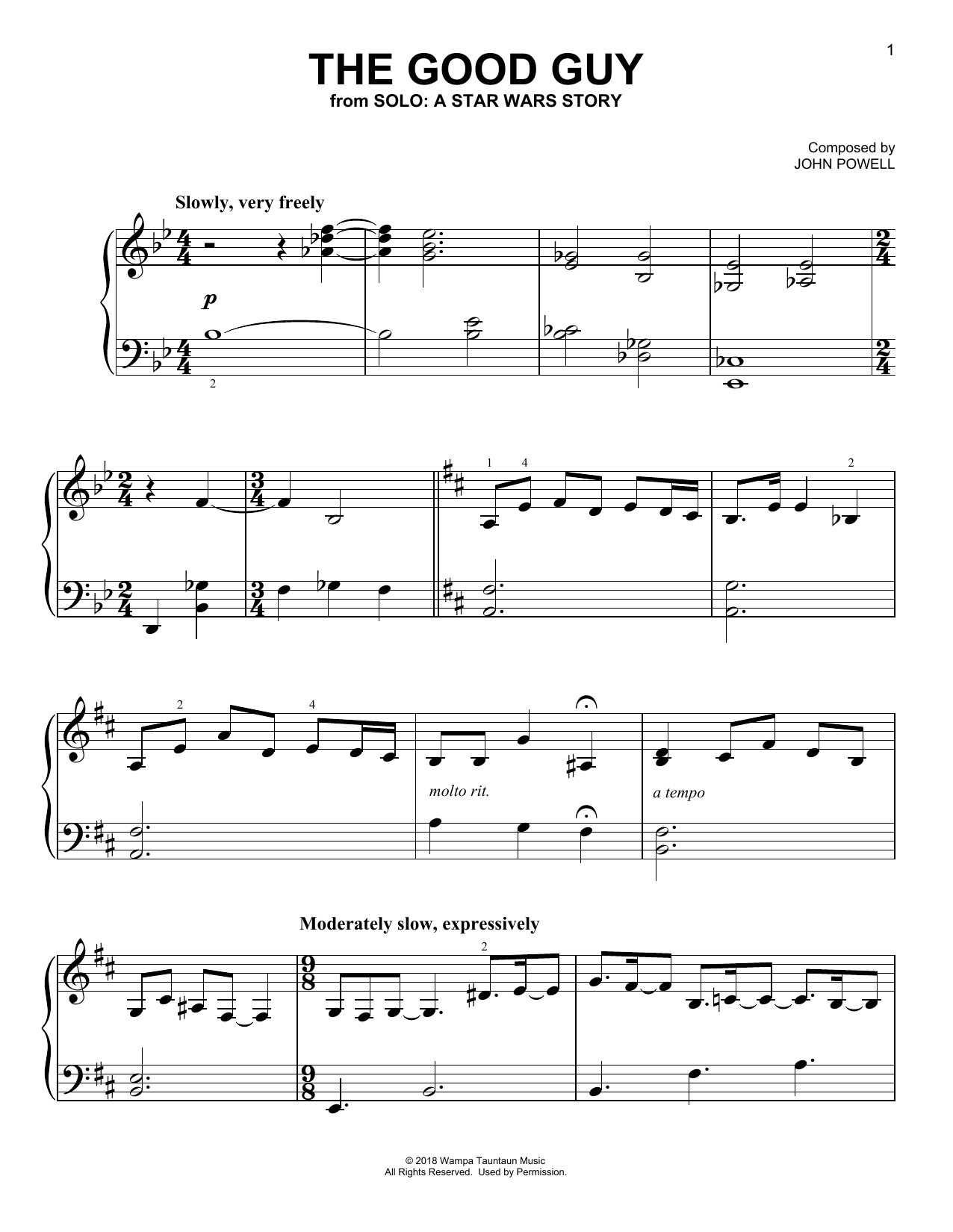 Download John Powell The Good Guy (from Solo: A Star Wars Story) Sheet Music and learn how to play Easy Piano PDF digital score in minutes