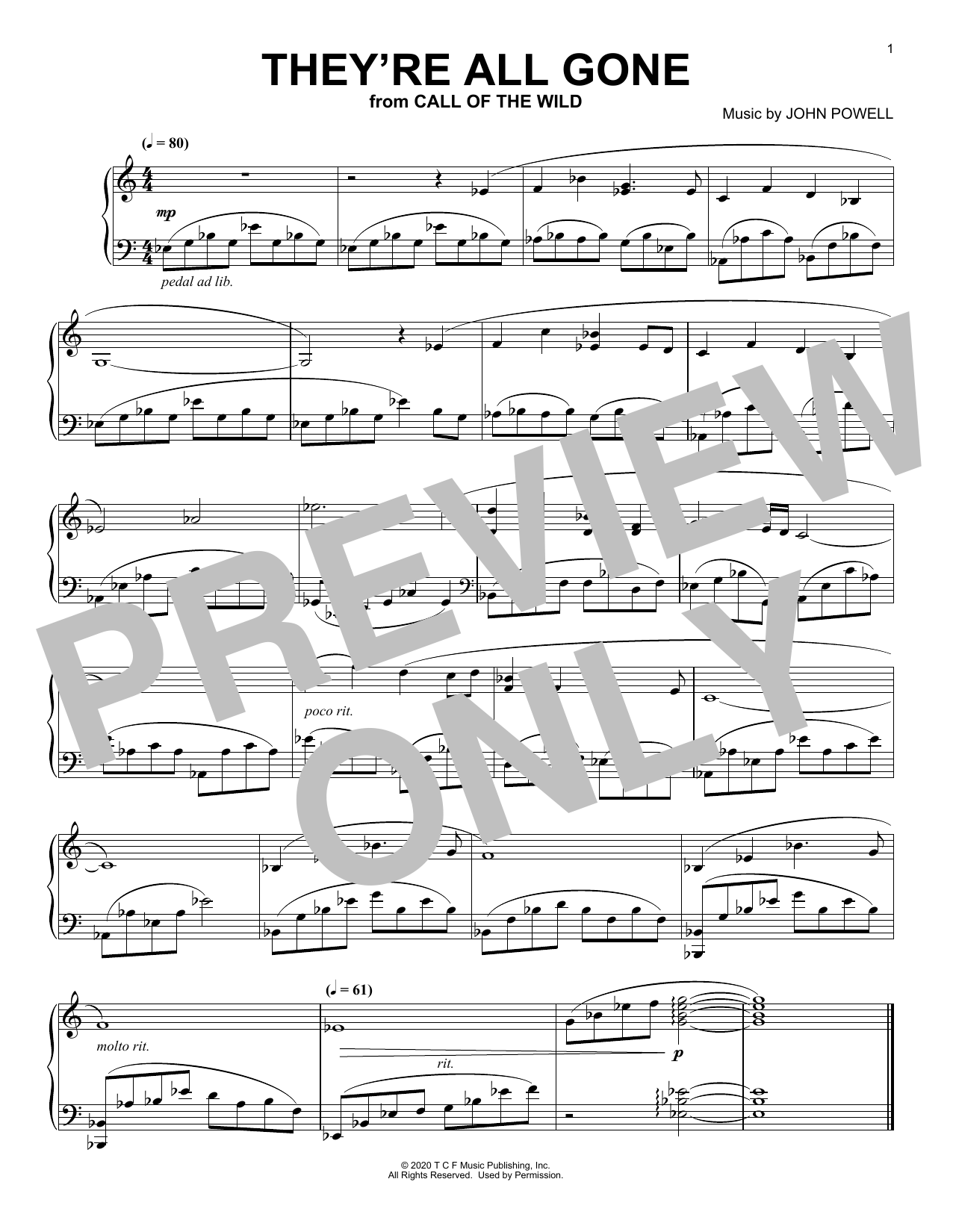 Download John Powell They're All Gone (from The Call Of The Wild) (arr. Batu Sener) Sheet Music and learn how to play Piano Solo PDF digital score in minutes