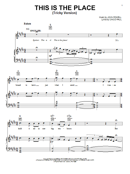Download John Powell This Is The Place (Tricky Version) Sheet Music and learn how to play Piano, Vocal & Guitar (Right-Hand Melody) PDF digital score in minutes