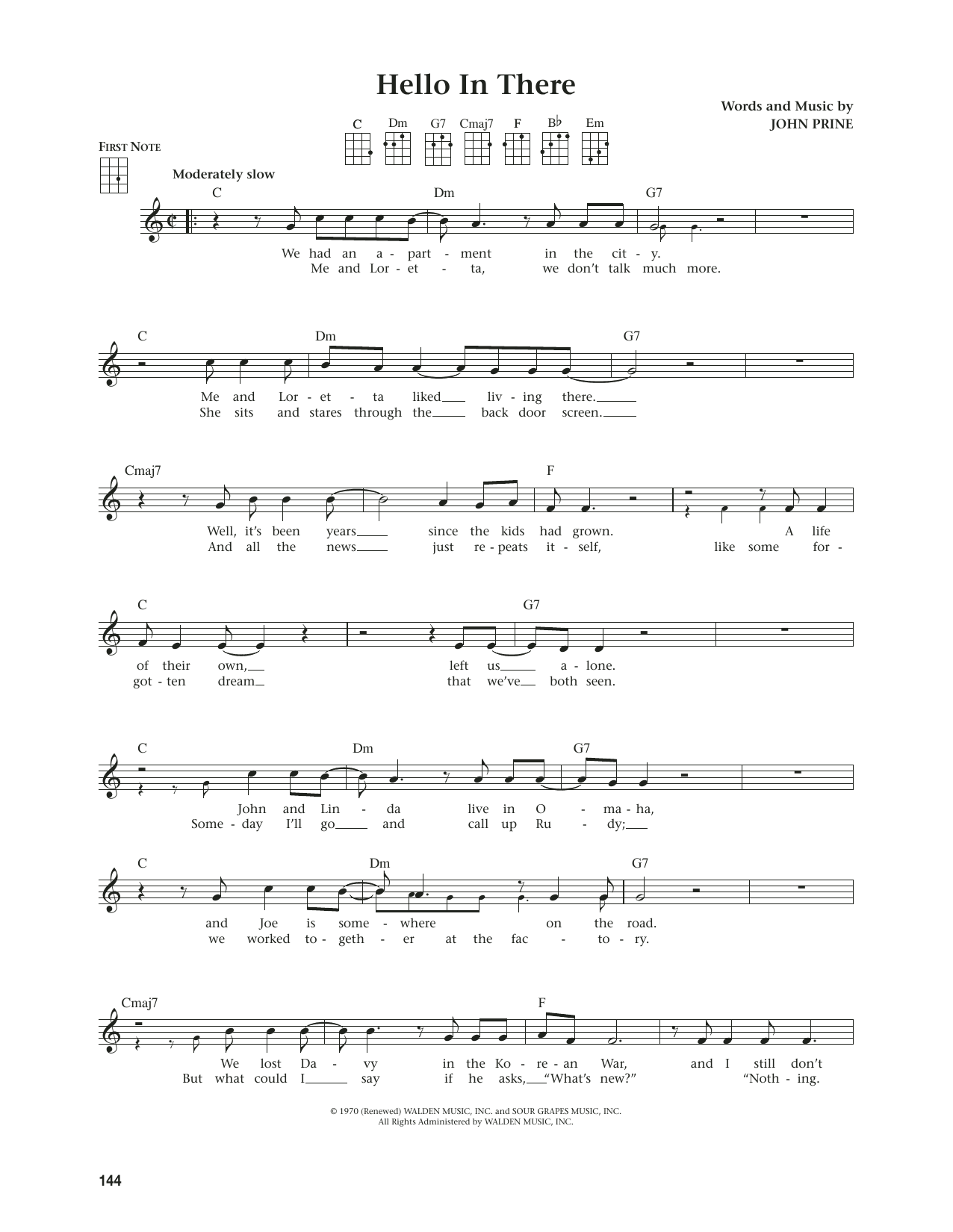 Download John Prine Hello In There (from The Daily Ukulele) (arr. Jim Beloff) Sheet Music and learn how to play Ukulele PDF digital score in minutes