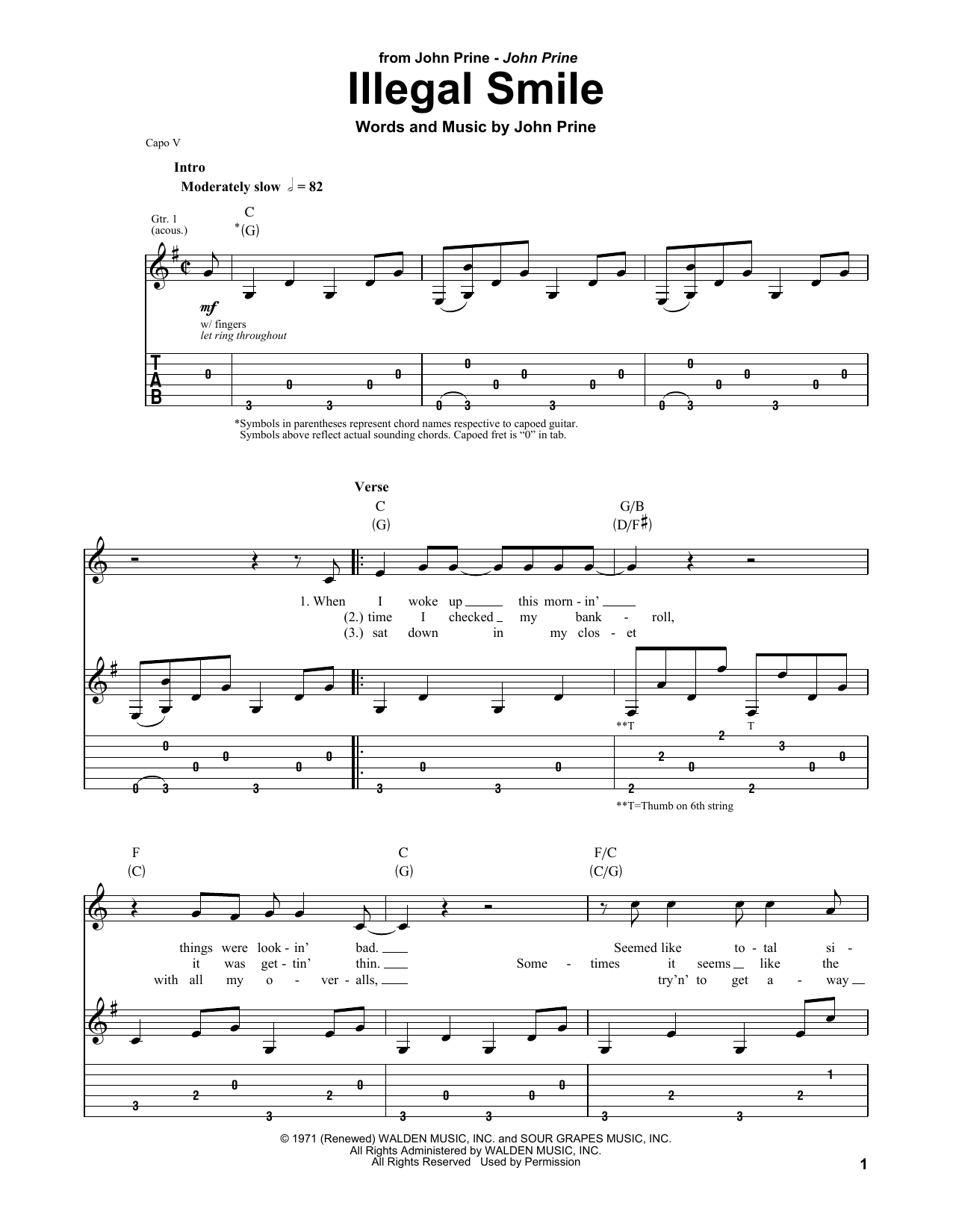 Download John Prine Illegal Smile Sheet Music and learn how to play Ukulele PDF digital score in minutes