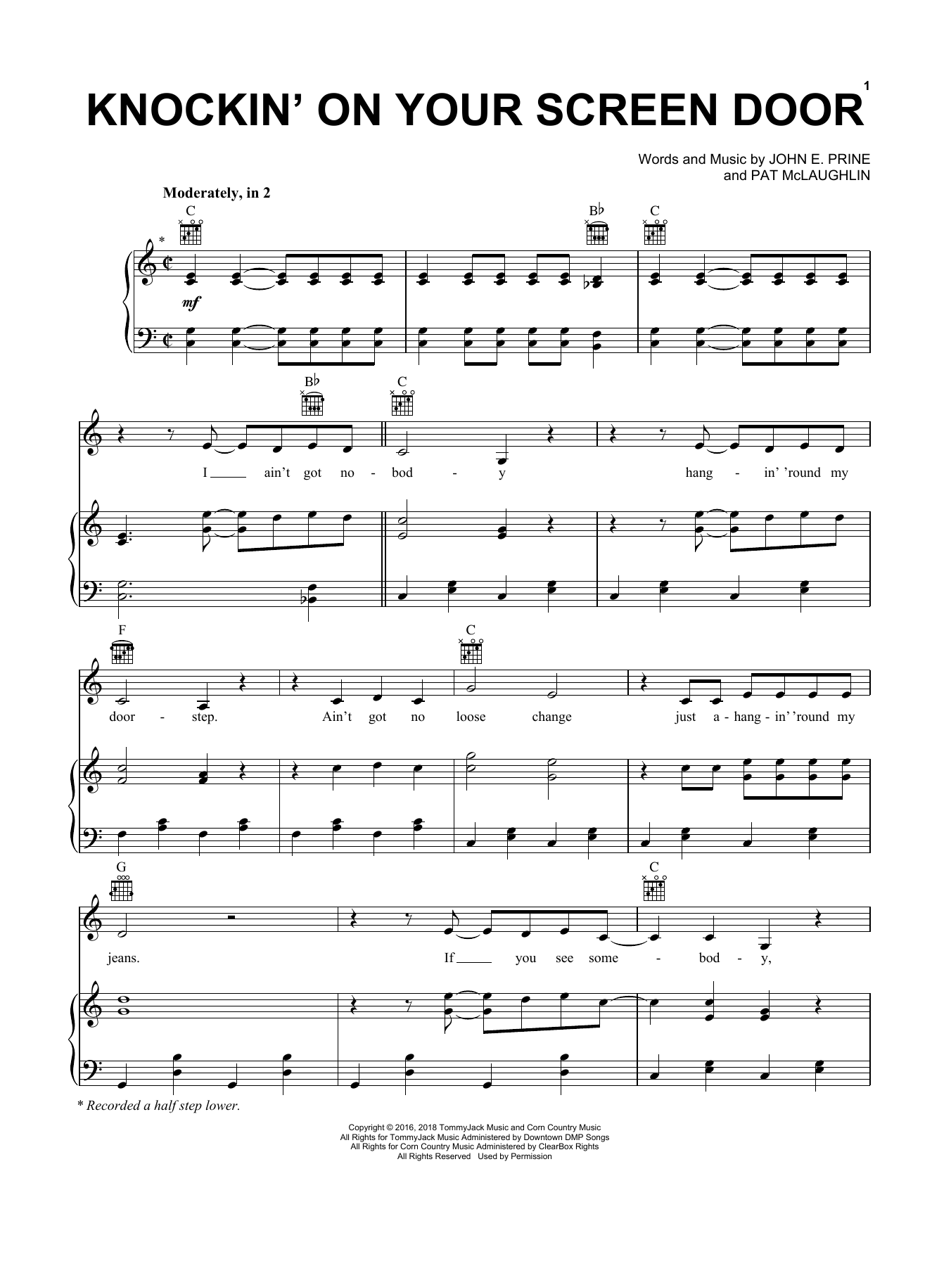 Download John Prine Knockin' On Your Screen Door Sheet Music and learn how to play Piano, Vocal & Guitar Chords (Right-Hand Melody) PDF digital score in minutes