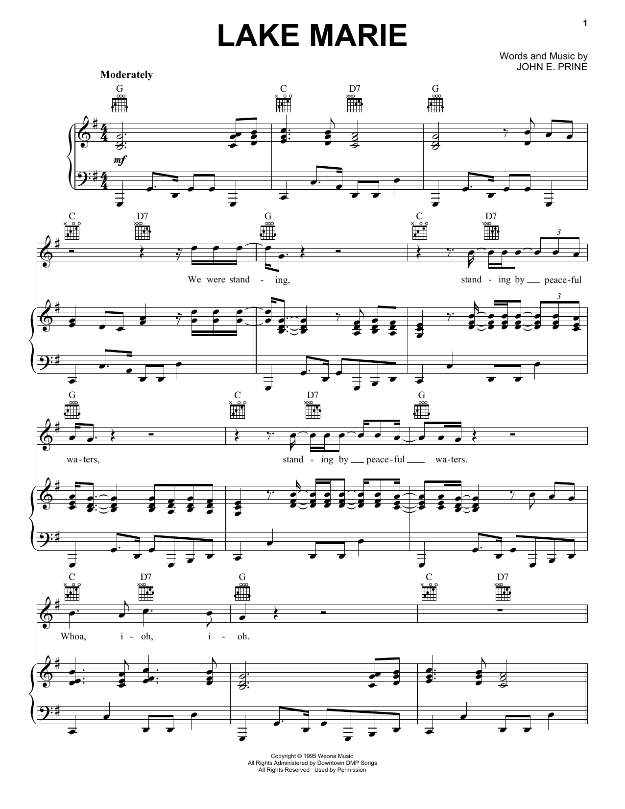 Download John Prine Lake Marie Sheet Music and learn how to play Piano, Vocal & Guitar Chords (Right-Hand Melody) PDF digital score in minutes