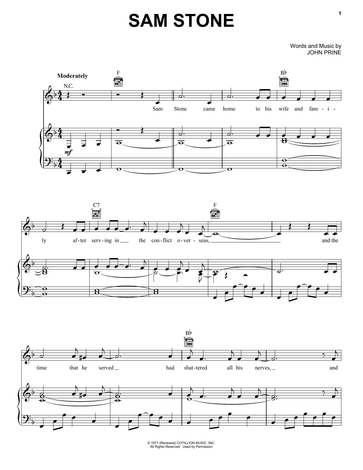 Download John Prine Sam Stone Sheet Music and learn how to play Ukulele PDF digital score in minutes