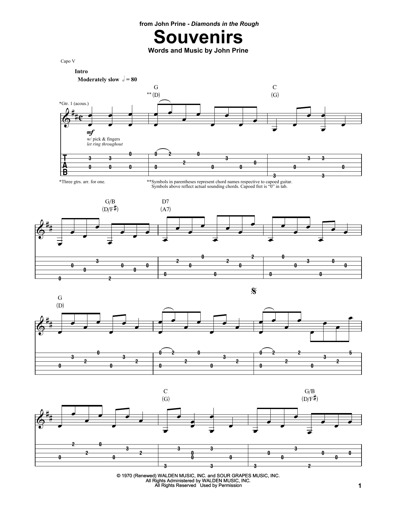 Download John Prine Souvenirs Sheet Music and learn how to play Guitar Tab PDF digital score in minutes