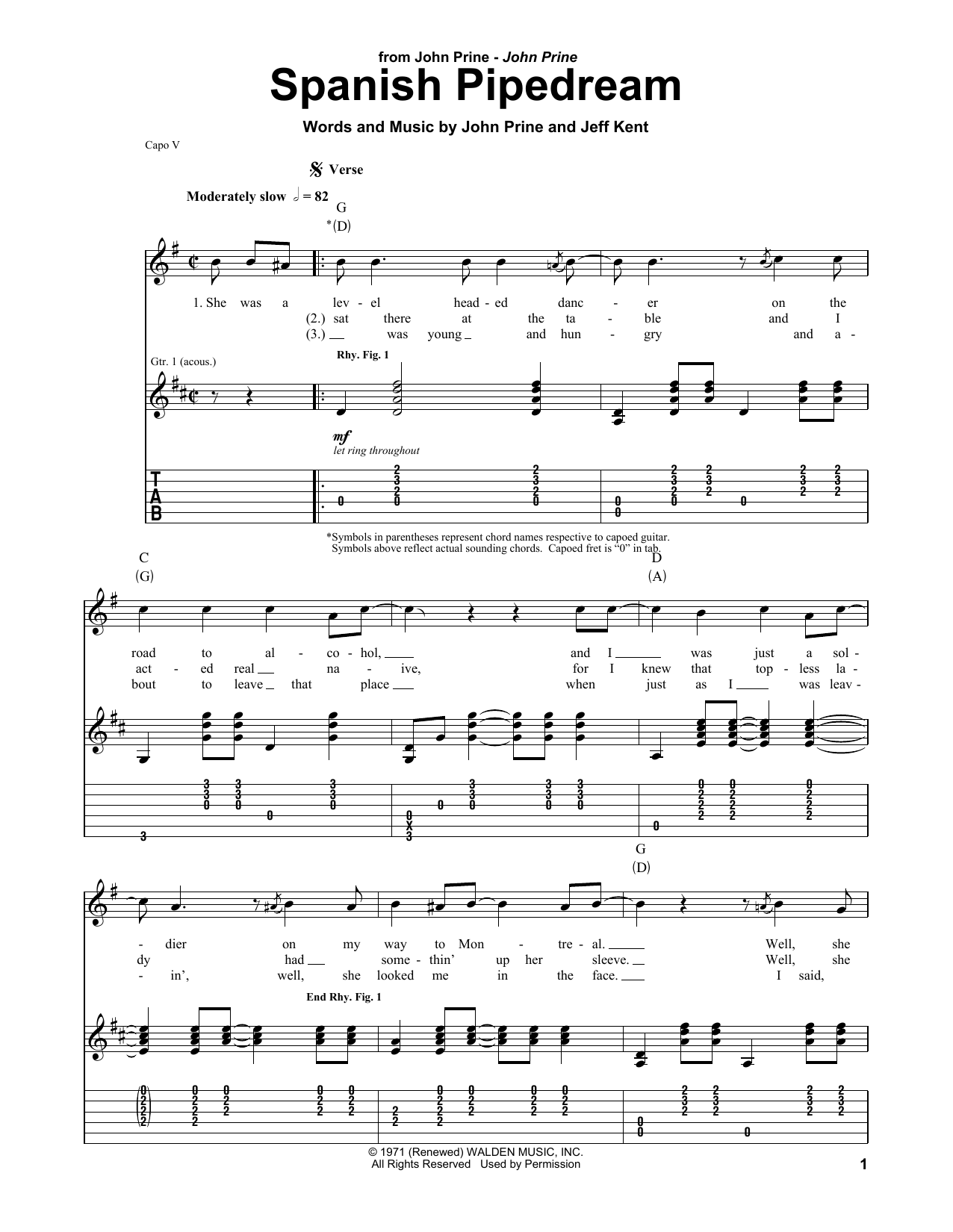 Download John Prine Spanish Pipedream Sheet Music and learn how to play Ukulele PDF digital score in minutes