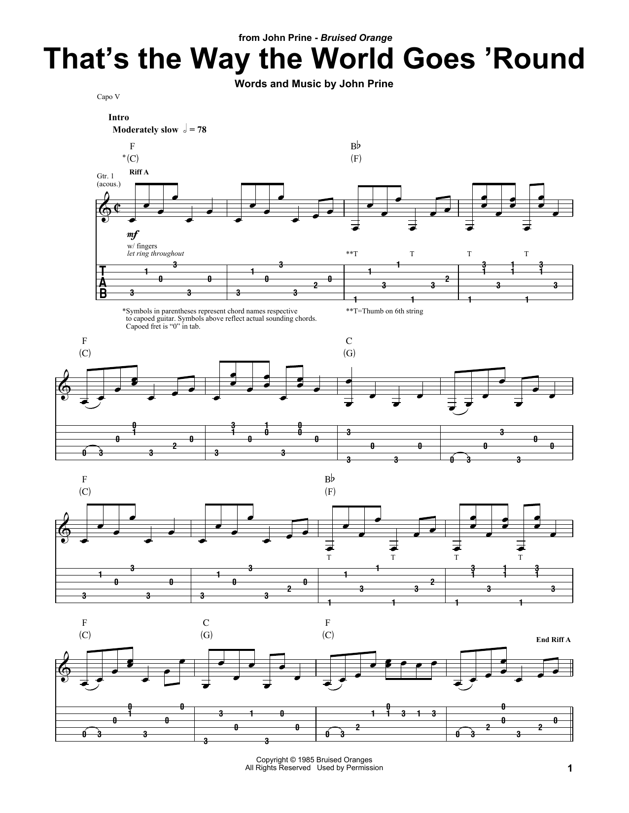 Download John Prine That's The Way The World Goes 'Round Sheet Music and learn how to play Guitar Tab PDF digital score in minutes