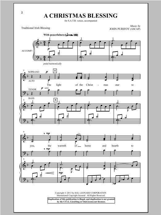 Download John Purifoy A Christmas Blessing Sheet Music and learn how to play SATB PDF digital score in minutes