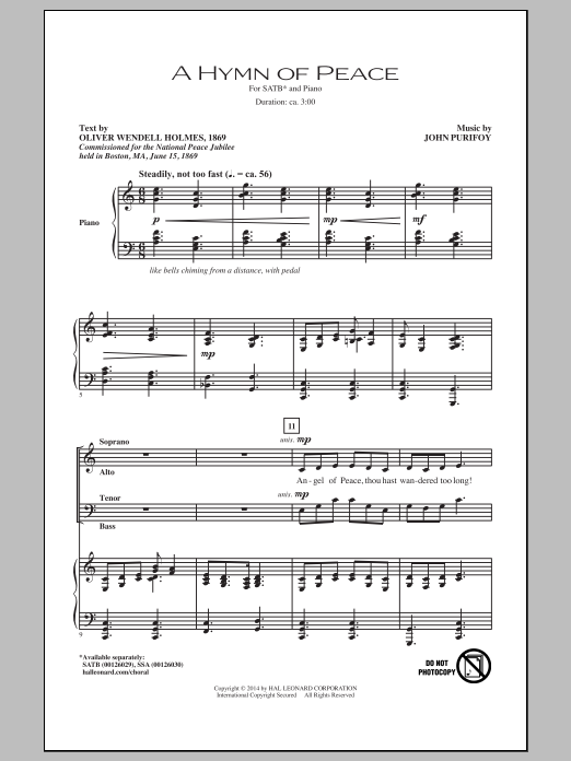 Download John Purifoy A Hymn Of Peace Sheet Music and learn how to play SATB PDF digital score in minutes