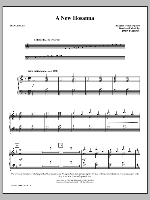 Download John Purifoy A New Hosanna Sheet Music and learn how to play Handbells PDF digital score in minutes
