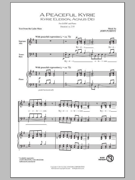Download John Purifoy A Peaceful Kyrie Sheet Music and learn how to play SAB PDF digital score in minutes