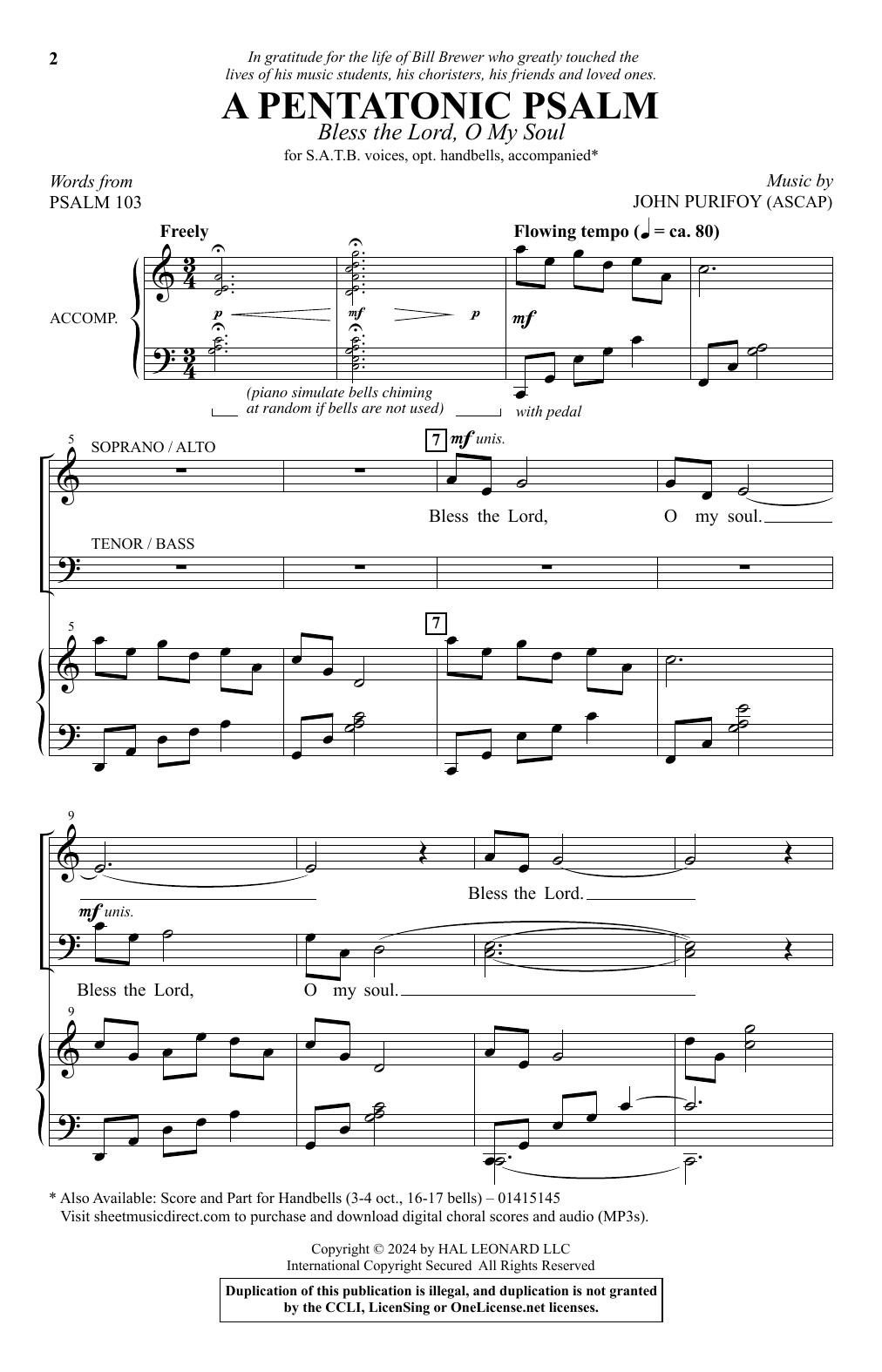 Download John Purifoy A Pentatonic Psalm (Bless The Lord, O My Soul) Sheet Music and learn how to play SATB Choir PDF digital score in minutes