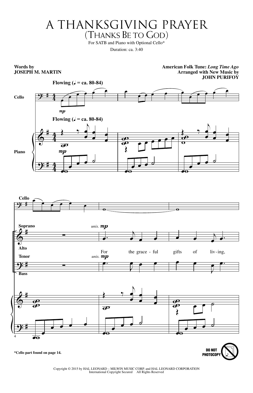 Download John Purifoy A Thanksgiving Prayer (Thanks Be To God) Sheet Music and learn how to play SATB PDF digital score in minutes