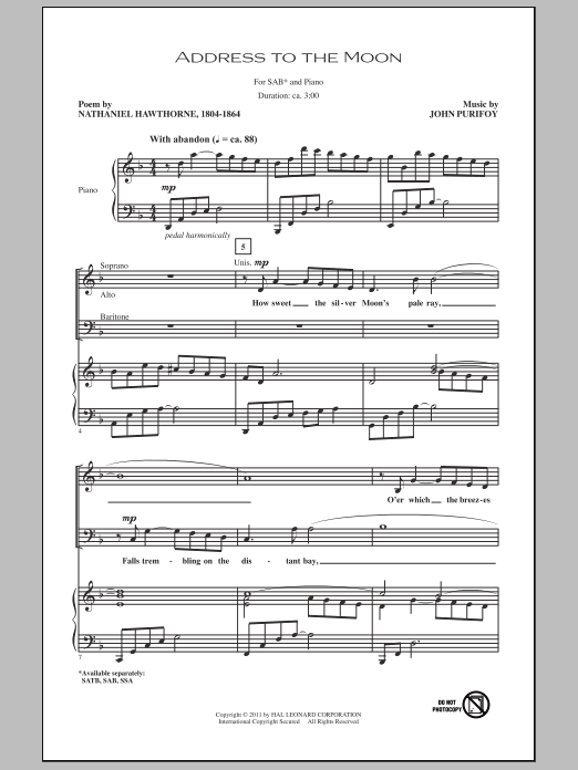 Download John Purifoy Address To The Moon Sheet Music and learn how to play SAB PDF digital score in minutes