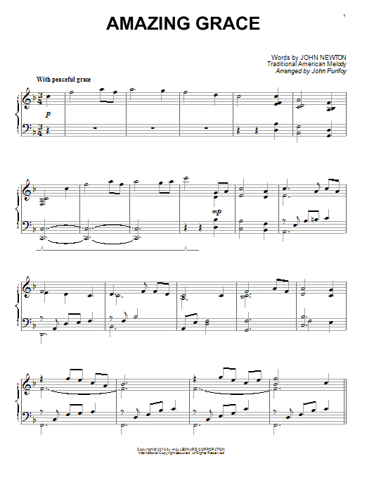 Download John Purifoy Amazing Grace Sheet Music and learn how to play Piano PDF digital score in minutes