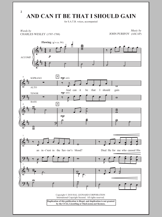 Download John Purifoy And Can It Be That I Should Gain Sheet Music and learn how to play SATB Choir PDF digital score in minutes
