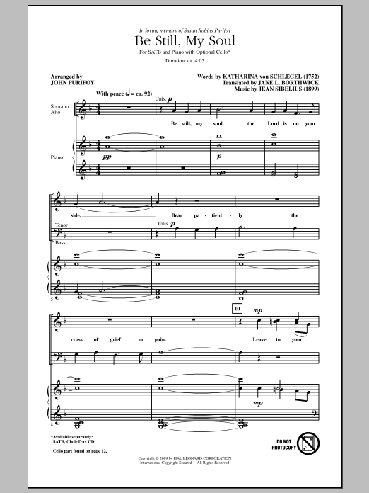 Download John Purifoy Be Still My Soul Sheet Music and learn how to play SATB Choir PDF digital score in minutes